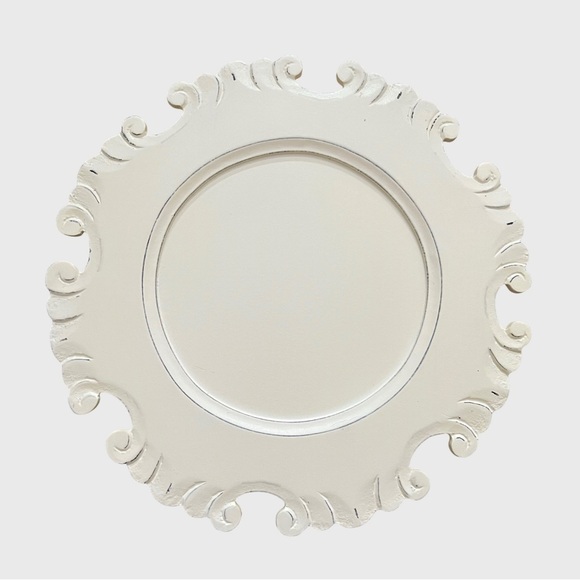 Pier 1 Ivory Ornate Distressed Wooden Charger Plates- Set of 4 - Picture 7 of 8